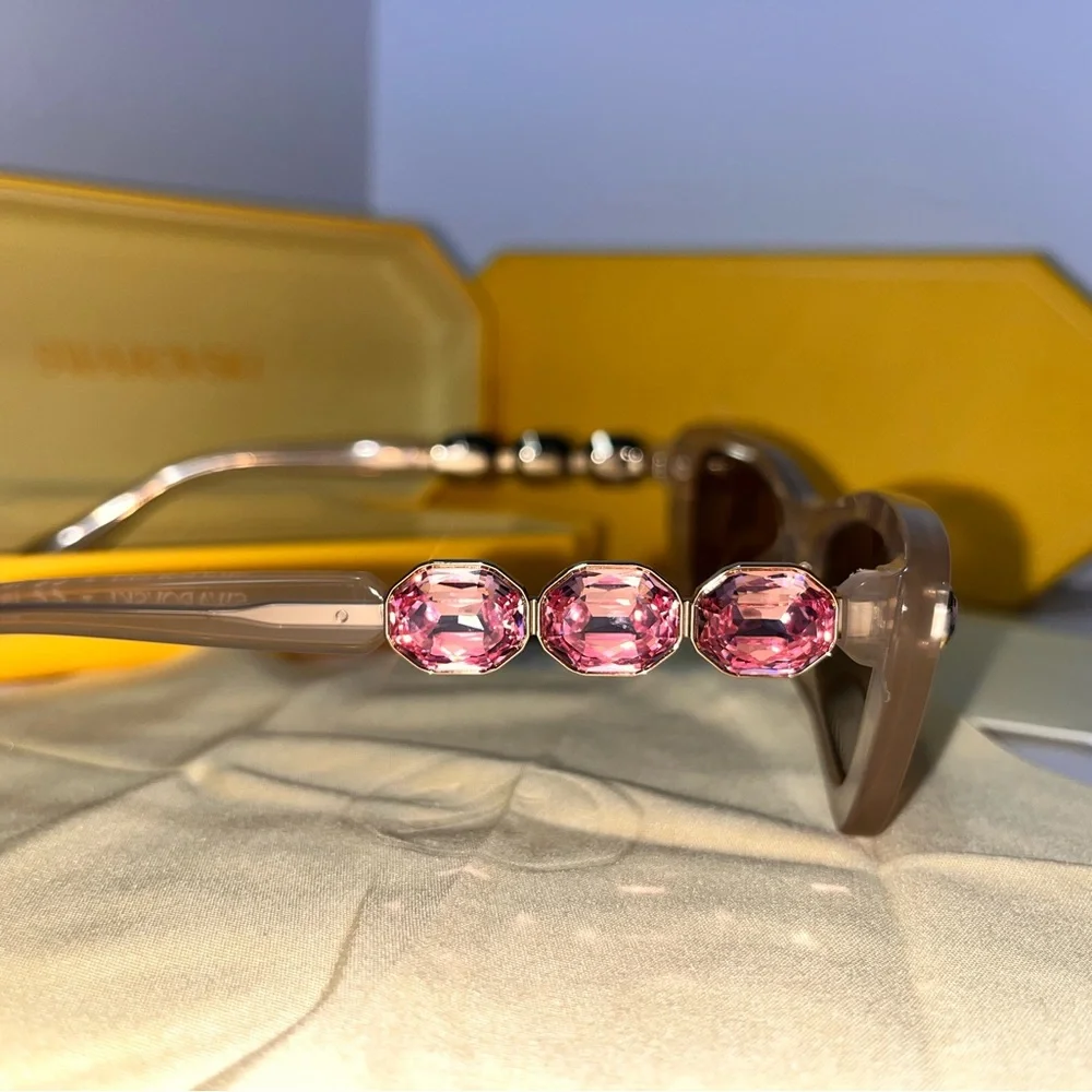 Swarovski Tan and Pink Cat-Eye Glasses with Crystal Embellishments - Picture 3 of 7